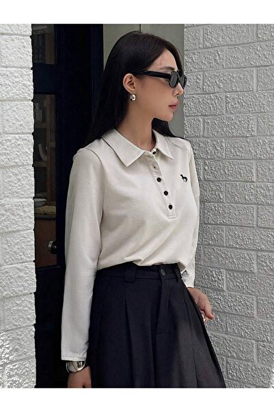 Touz Moda Μακρυμάνικο μπλουζάκι με κουμπιά με γιακά πόλο με στάμπα Unicorn