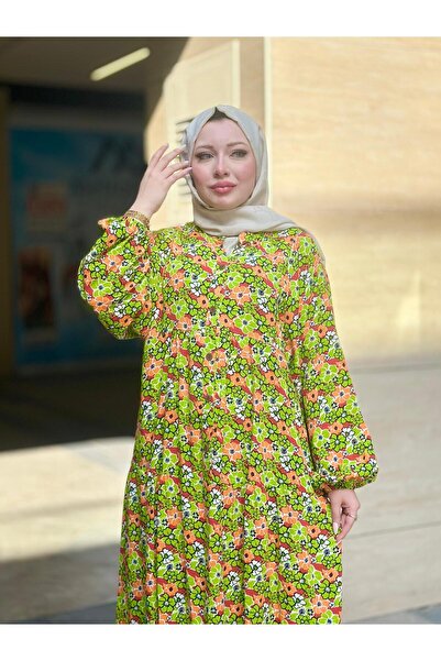 Moda Makkon ÇİÇEK DESEN KADIN PAMUKLU ELBİSE
