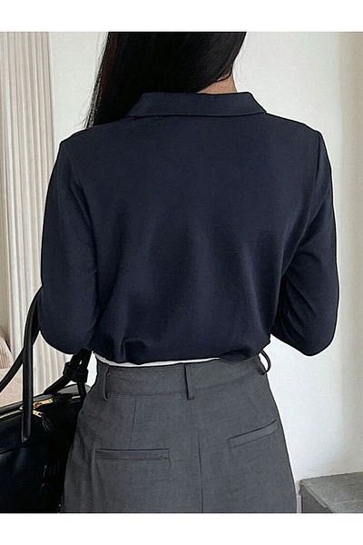 Touz Moda Unicorn Printed Polo Neck Buttoned Long Sleeve Tshirt