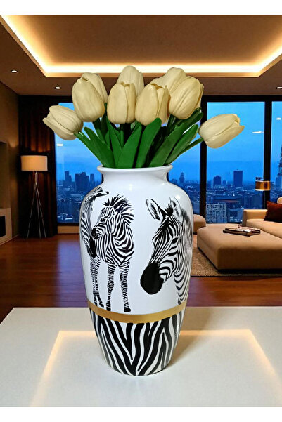 VERA HOME DECOR Seramik, El boyaması Dekoratif Zebra Desenli Vazo Şah küp
