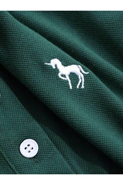 Touz Moda Μακρυμάνικο μπλουζάκι με κουμπιά με γιακά πόλο με στάμπα Unicorn
