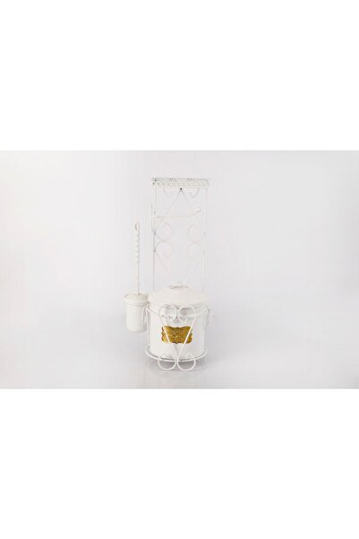 AboutThePerfect Beyaz Metal Tuvalet Kağıdı Askısı ve Fırçalı Çöp Kovası Seti