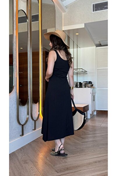 goopall فستان فيسكوز نسائي بياقة دائرية وأشرطة على طراز توريغا