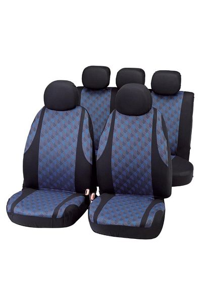 Bottari Set huse universale pentru scaune auto Jaquard, material textil elastic, negru/albastru, cu