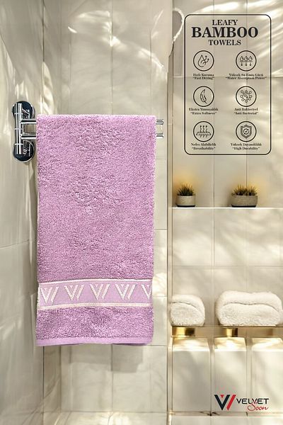 jn junenext Antibacterial & Highly Absorbent Bamboo Hand and Face Towel Set - 50X90 cm V Pattern