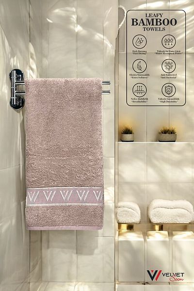 jn junenext Antibacterial & Highly Absorbent Bamboo Hand and Face Towel Set - 50X90 cm V Pattern