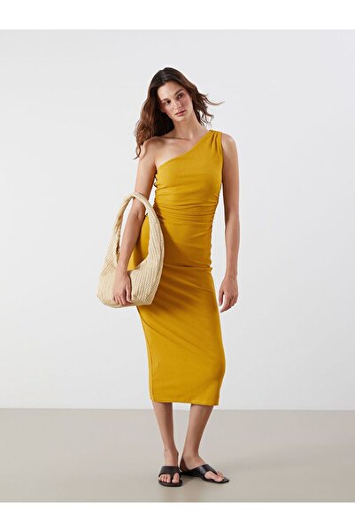 LC Waikiki Lcw Vision Yellow One Shoulder Gathered Bodycon Dress