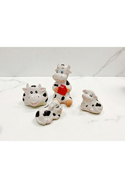 Atölye Dekupaj Sevimli İnekler Biblo ve Peçetelik Dörtlü Set