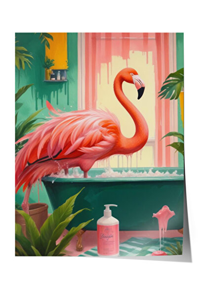Zestia Poster fără ramă, Flamingo și piscină – Ilustrație tropicală, Poster d...
