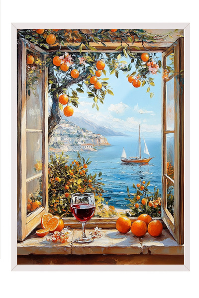 Zestia Tablou înrămat alb, Peisaj marin în toamnă, Poster decorativ pentru su...