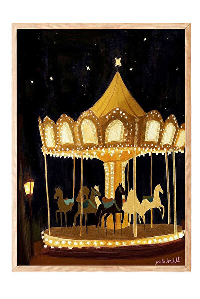 Zestia Tablou cu ramă din lemn, Caruselul de noapte al parcului de distracții...