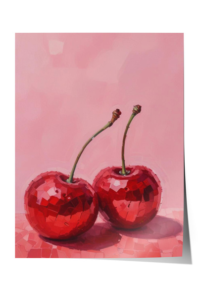 Zestia Poster fără ramă, Ilustrație minimalistă cu cireșe roșii, Poster decor...