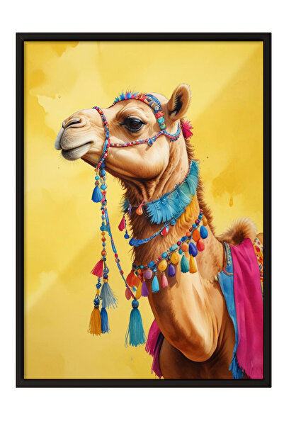 Zestia Tablou înrămat negru, Portret de cămilă – Ilustrație etnică, Poster de...