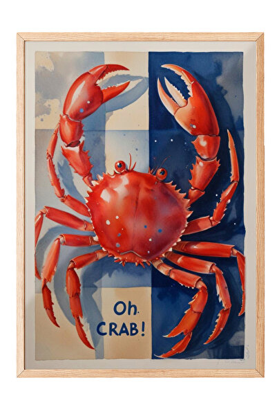 Zestia Πίνακας με ξύλινο πλαίσιο, Κόκκινο Καβούρι – Εικονογράφηση Θάλασσας, Δ...