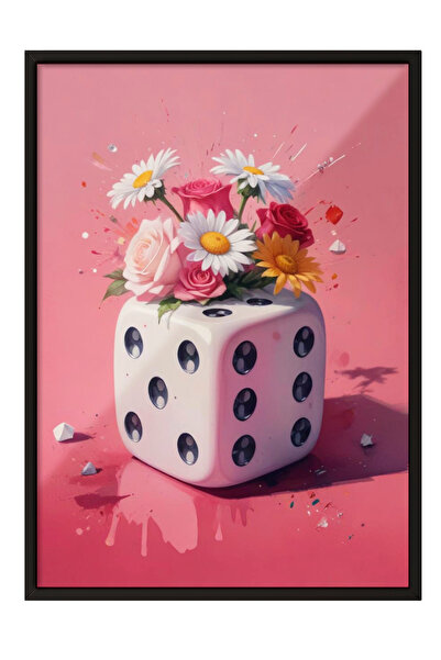 Zestia Tablou cu ramă neagră, Zarul Inimii – Ilustrație roz, Poster decorativ...