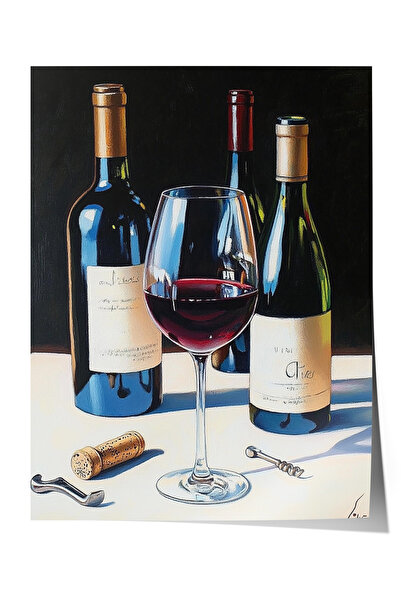 Zestia Poster fără ramă, sticle de vin și pahare, poster decorativ pentru buc...