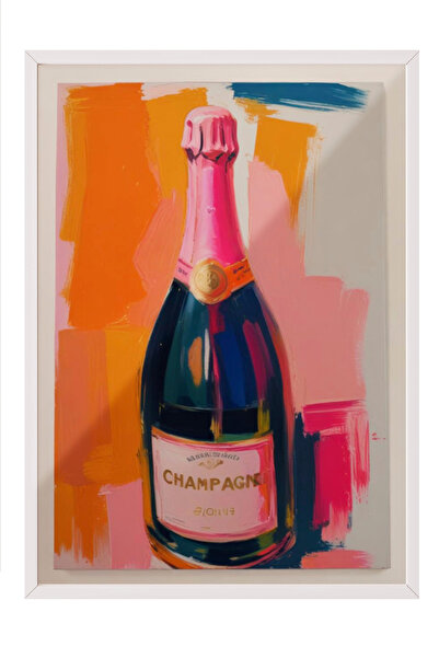 Zestia Πίνακας με λευκό πλαίσιο, Ροζ Μπουκάλι Σαμπάνιας – Ατμόσφαιρα Πάρτι, Δ...