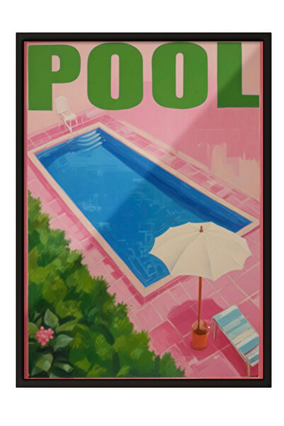 Zestia Tablou cu ramă neagră, peisaj turcoaz lângă piscină, poster decorativ ...