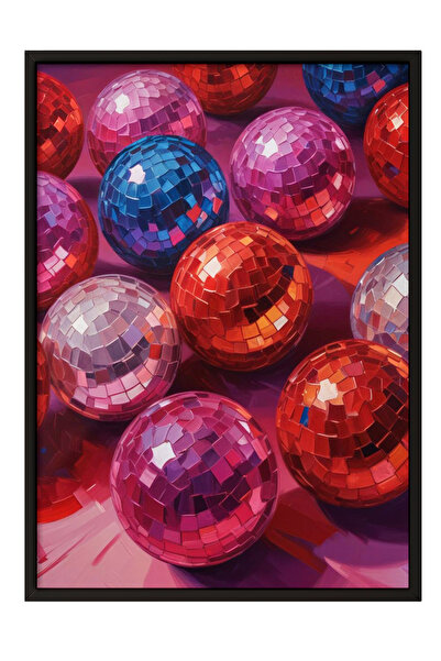 Zestia Tablou în ramă neagră, Globuri în culori vii – Lumină abstractă, Poste...