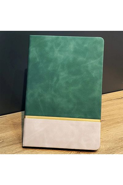 shopwave Gold stripe green leather notepad