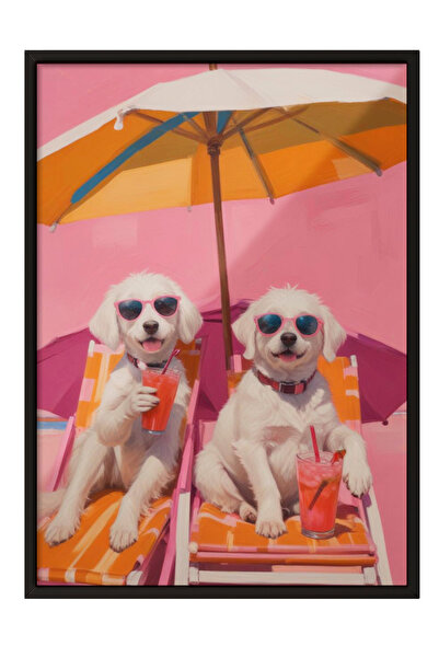 Zestia Tablou înrămat negru, doi câini sub umbrelă, poster decorativ pentru c...