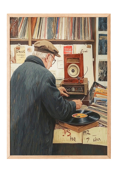 Zestia Tablou cu ramă din lemn, Pictor care examinează picturile, Poster deco...