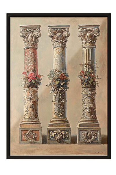 Zestia Tablou înrămat negru, Coloane antice din piatră, Poster decorativ pent...