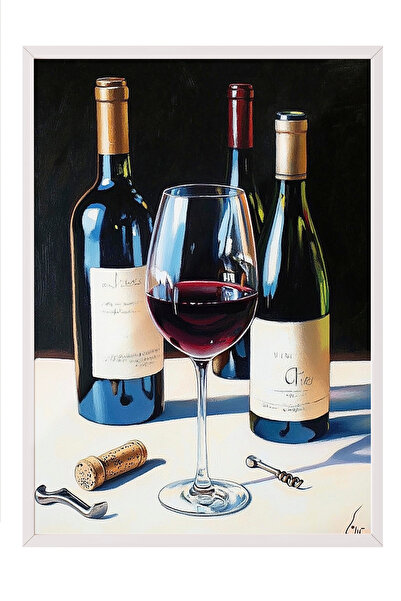 Zestia Πίνακας με λευκό πλαίσιο, μπουκάλια και ποτήρια κρασιού, αφίσα διακόσμ...