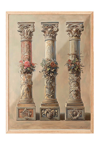 Zestia Tablou cu ramă din lemn, stâlpi de piatră antici, poster decorativ pen...