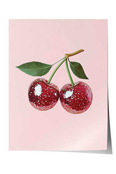 Zestia Poster fără ramă, Ilustrație minimalistă cu cireșe duble, Poster decor...