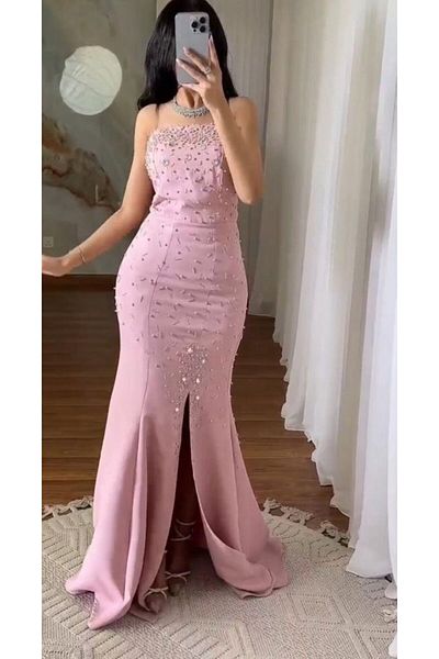 MEZON FASHION Evening dress studded with pearls