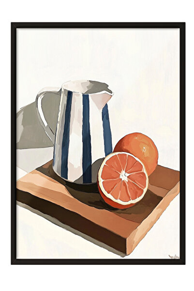 Zestia Tablou cu ramă neagră, natură moartă cu grapefruit și ulcior, poster d...