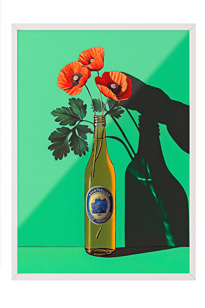 Zestia Tablou cu ramă albă, ilustrație minimalistă cu floare roșie în vază, p...