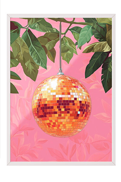 Zestia Tablou cu ramă albă, compoziție cu fructe tropicale roz și frunze, pos...