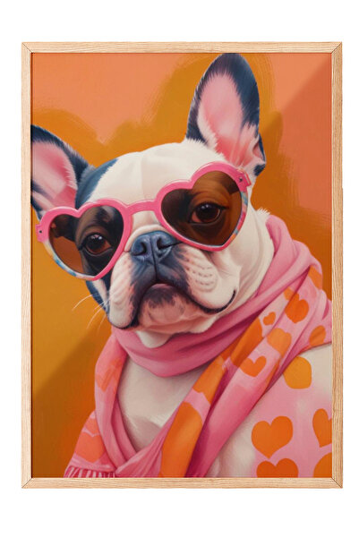 Zestia Tablou înrămat cu lemn, Câine drăguț cu ochelari – Ilustrație amuzantă...