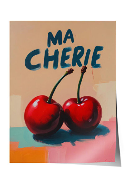 Zestia Poster fără ramă, ilustrație nostalgică cu cireșe Ma Cherie, poster de...