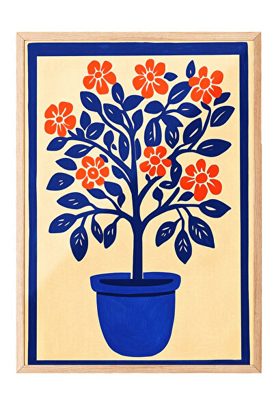 Zestia Картина с дървена рамка, саксийно растение с оранжеви цветя, постер за...