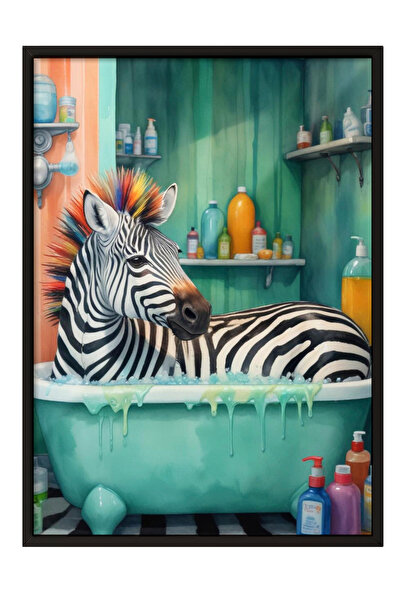 Zestia Tablou înrămat negru, Zebră în cadă – Compoziție umoristică cu tematic...