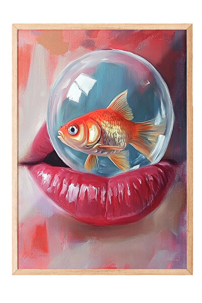 Zestia Tablou cu ramă din lemn, Buze roz și minge colorată – Pop Art, Poster ...