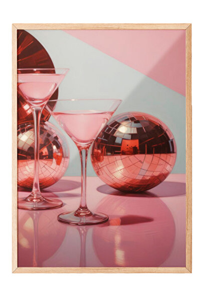 Zestia Εικόνα με ξύλινο πλαίσιο, ποτήρια σαμπάνιας σε ροζ τόνους, διακοσμητικ...