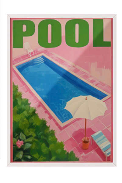 Zestia Tablou cu ramă albă, Peisaj turcoaz lângă piscină, Poster decorativ pe...