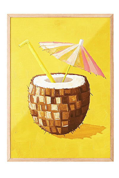 Zestia Tablou cu ramă din lemn, Cocktail de nucă de cocos – Băutură tropicală...