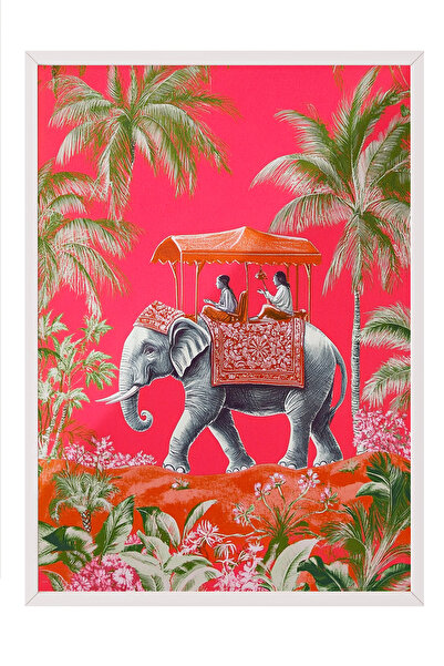 Zestia Tablou cu ramă albă, palmier tropical și pantera neagră, poster decora...