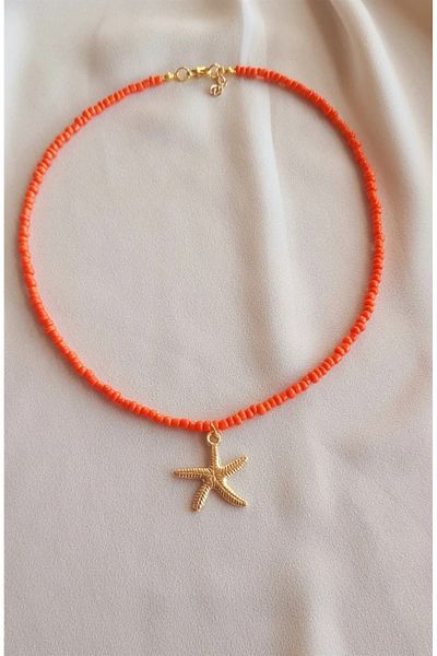 Atelier by Ece Orange Bead Gold Starfish Necklace