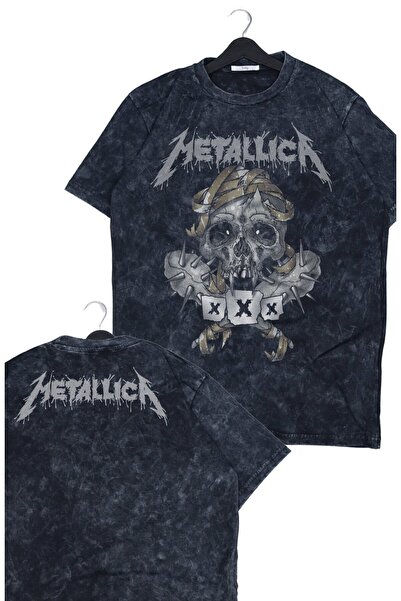 Fuddy Moda Unisex XXX Metallica Nape εμπριμέ πλενόμενο μπλουζάκι, ρετρό μπλου...