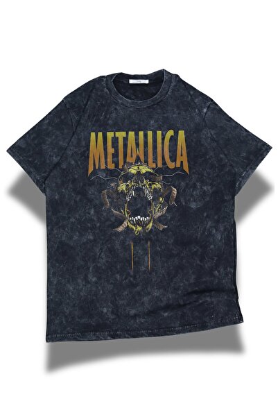 Fuddy Moda Унисекс златиста тениска с печат Metallica, прекарана през пералня...