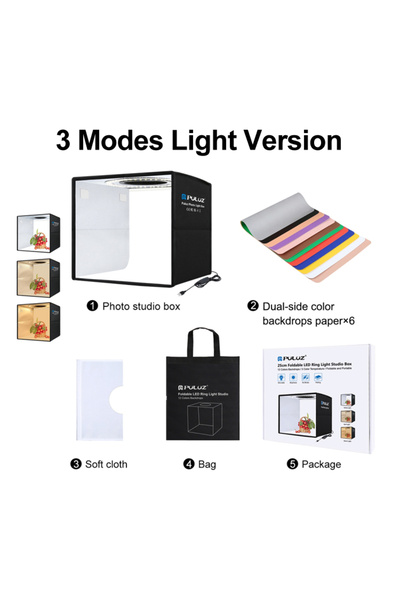 Choice 3 أوضاع إضاءة PULUZ 25 سم قابلة للطي محمولة عالية الجودة 97 CRI حلقة إ...