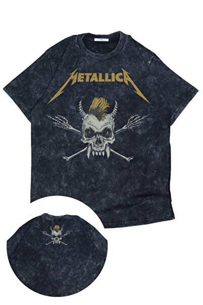 Fuddy Moda Unisex Punkist Skull Metallica Ankle Printed Washed T-Shirt, Υπερμ...