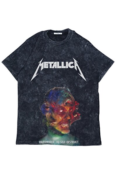 Fuddy Moda تي شيرت مطبوع ومغسول من Metallica للجنسين، تي شيرت عتيق ذو طابع فرقة الروك كبيرة الحجم