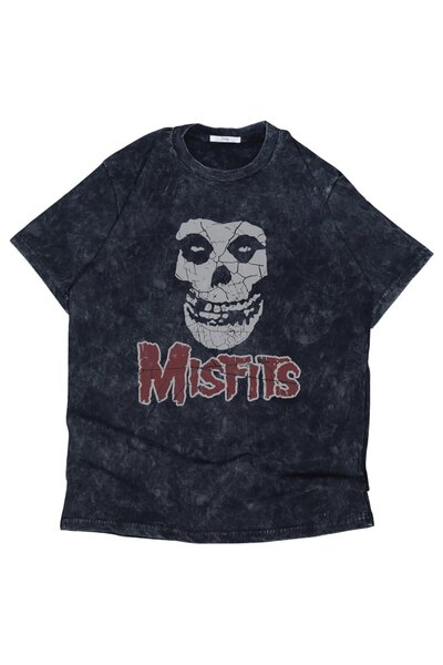 Fuddy Moda Tricou unisex lavabil cu scris Misfits, tricou vintage cu tematică rock band oversize